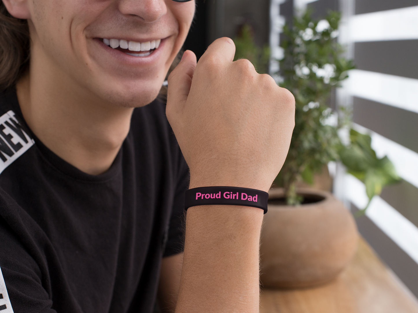 Proud Girl Dad Wristband – Bold Black & Pink by The Girl Dad Initiative